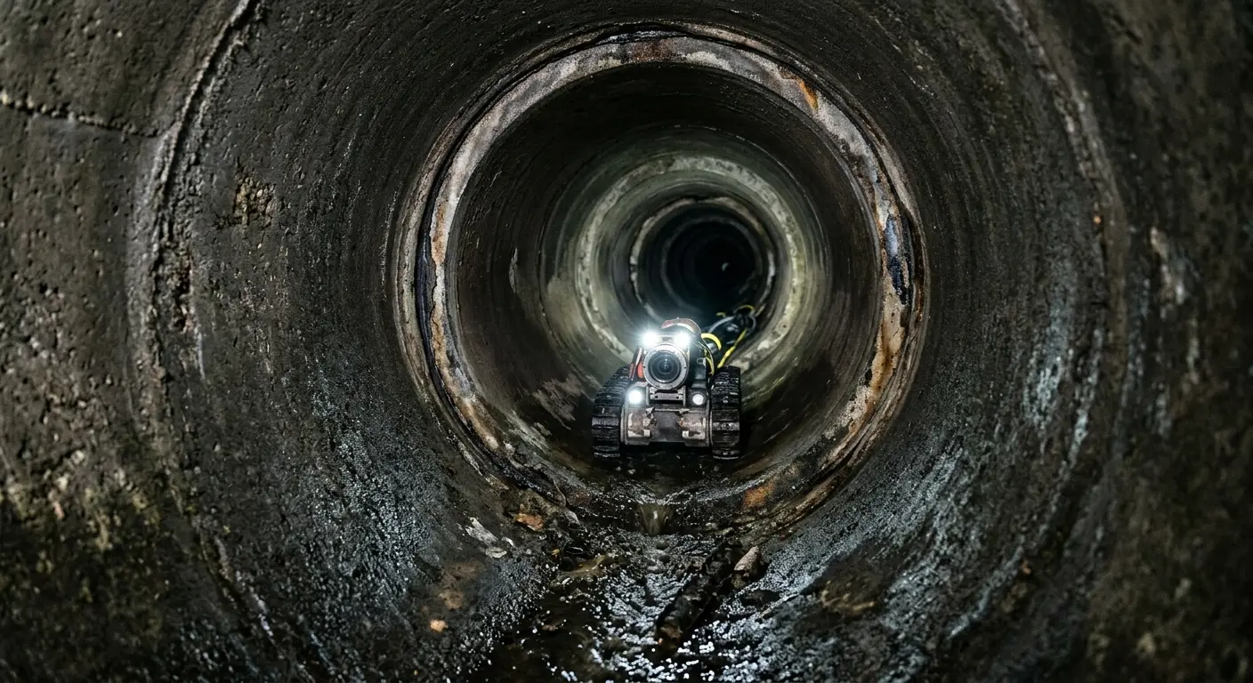 Robotic sewer camera inspecting pipe interior for Sewer Line Repair in Greenville