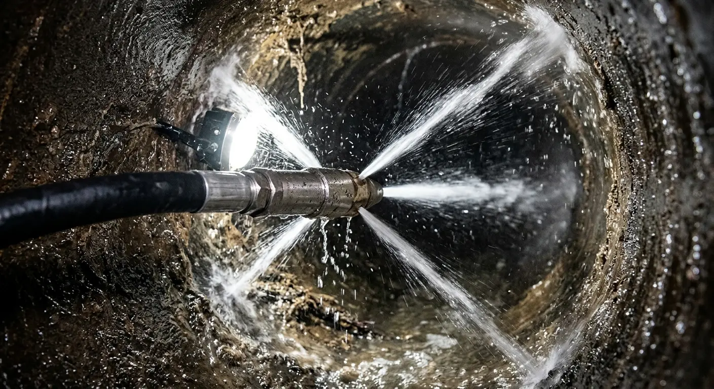 High-pressure hydro jetting nozzle cleaning sewer pipe for Storm Drain Cleaning in Greenville